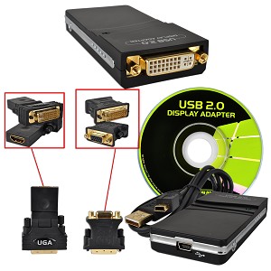 -USB 2.0 to DVi-I Multi-Display Adapter w/VGA & HDMi Adapters -